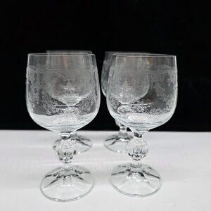 Vintage Crystal Wine Glasses Set Of 4 With Delicate Floral Etched Design